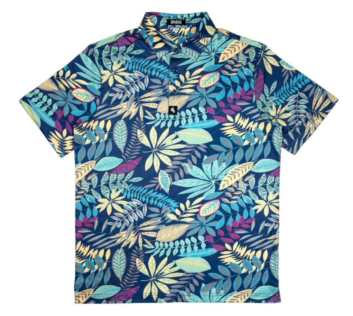 Leaf Patterned Unique Blue Polo Shirt