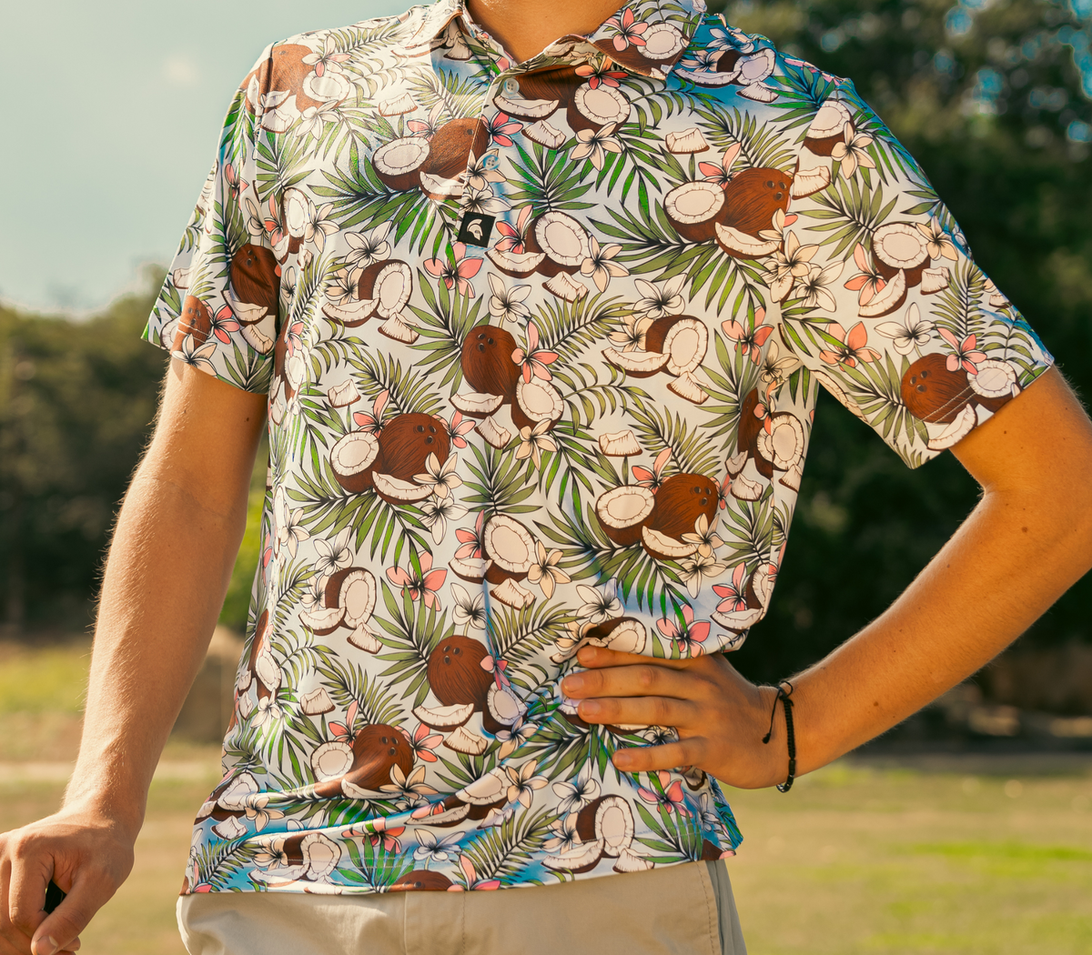 Stylish polo shirt with coconut trees pattern