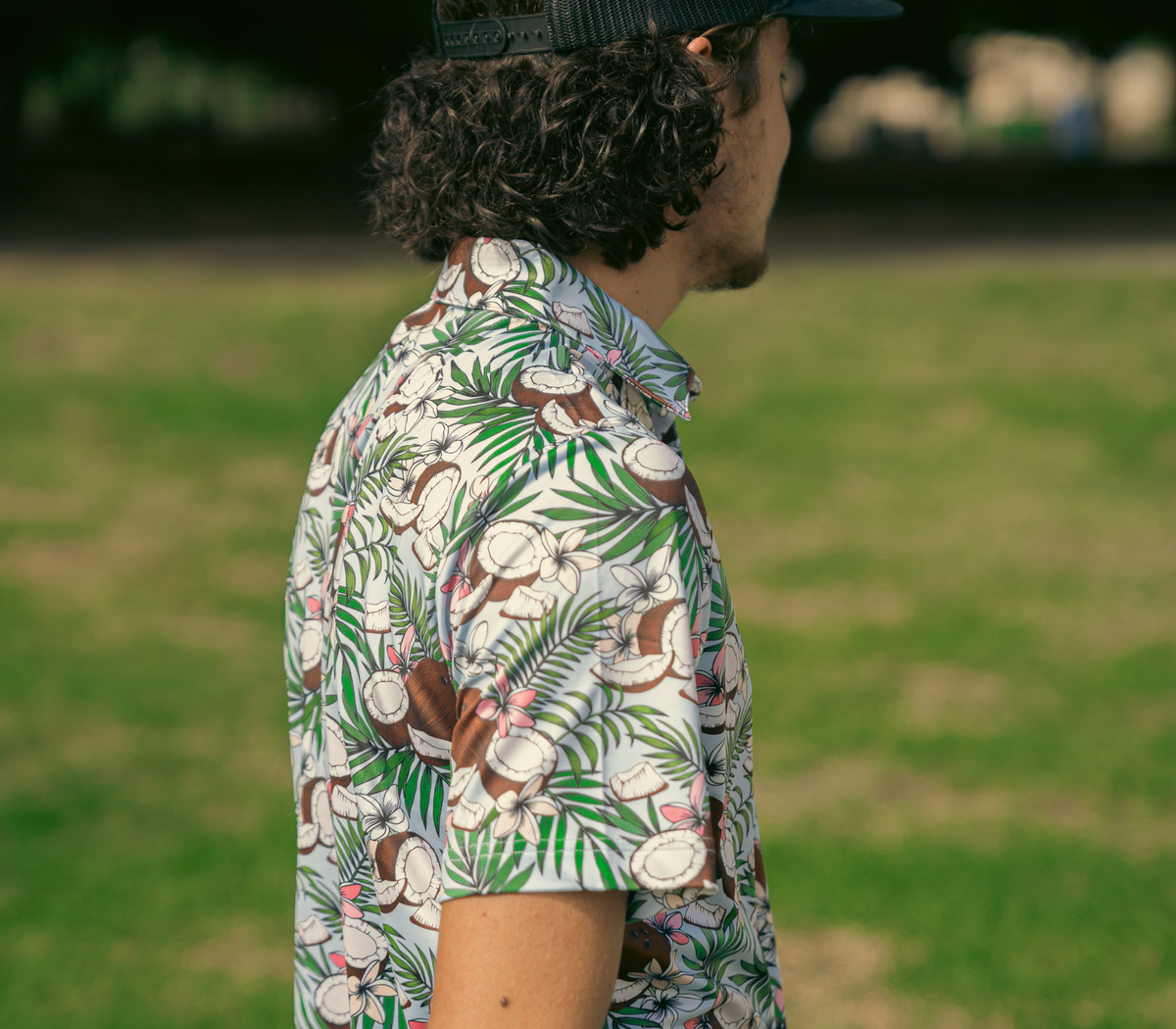 modern polo shirt with coconut trees pattern